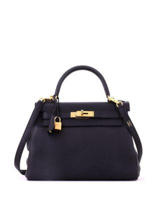 Kelly 28 Handbag Black Togo with Gold Hardware by  HERM&EGRAVE;S