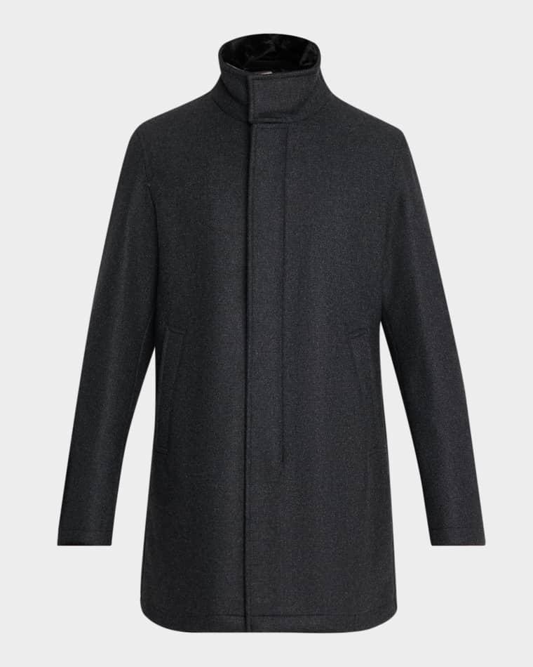 Men's Twill Car Coat w/ Removable Faux-Fur Collar by HERNO