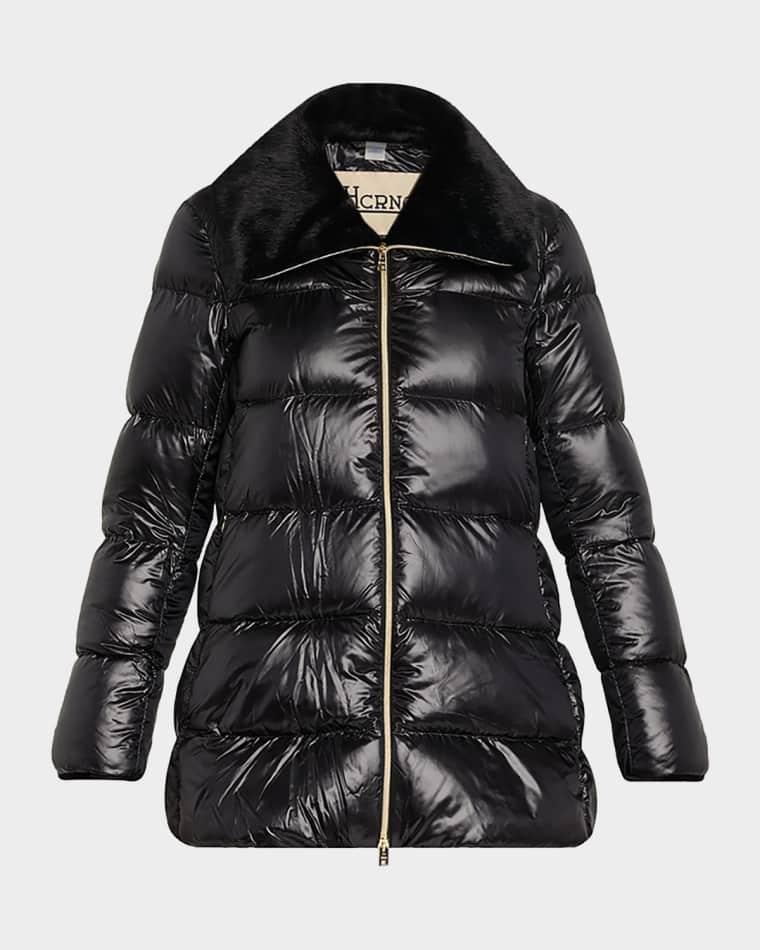 Ultralight Nylon Down Jacket with Alternative Fur by HERNO