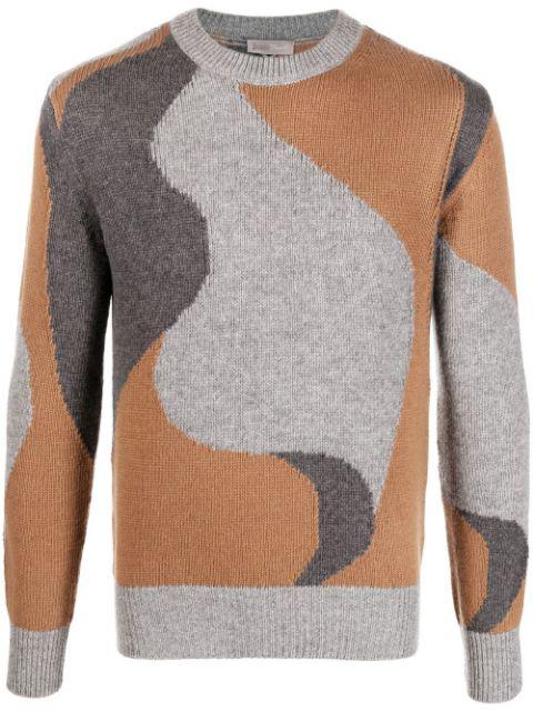abstract-pattern knitted crew-neck jumper by HERNO