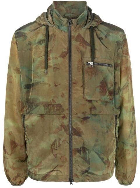 camouflage-pattern hoodied bomber jacket by HERNO
