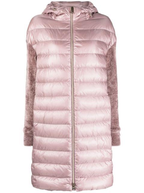 contrast-sleeve padded hoodied coat by HERNO