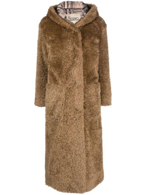 faux-fur hoodied coat by HERNO
