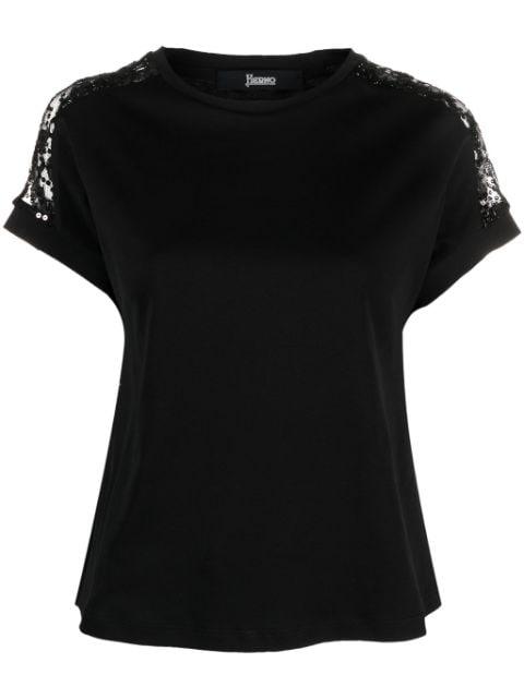 lace-detailing cotton T-shirt by HERNO