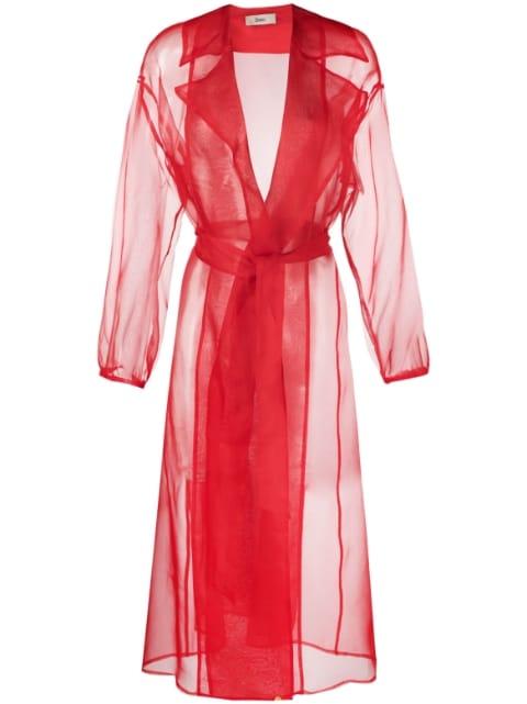 sheer belted silk coat by HERNO