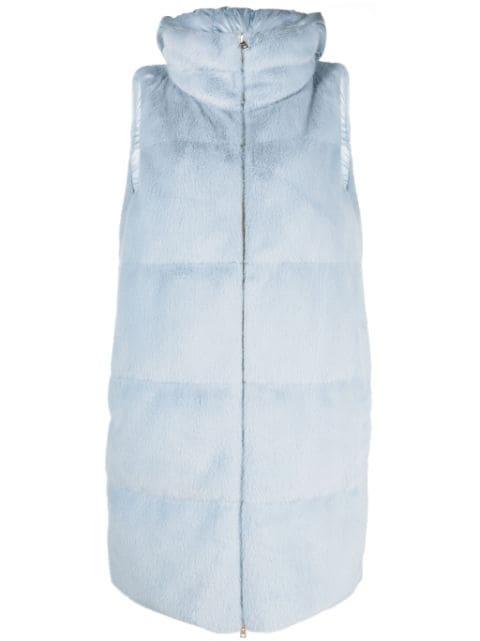 zip-up faux-fur hoodied gilet by HERNO