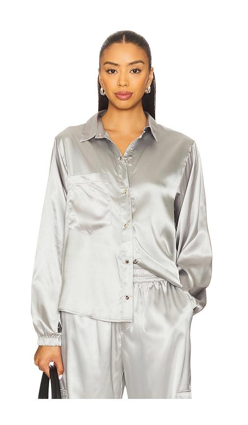 Heroine Sport Satin Button Up Shirt in Metallic Silver by HEROINE SPORT