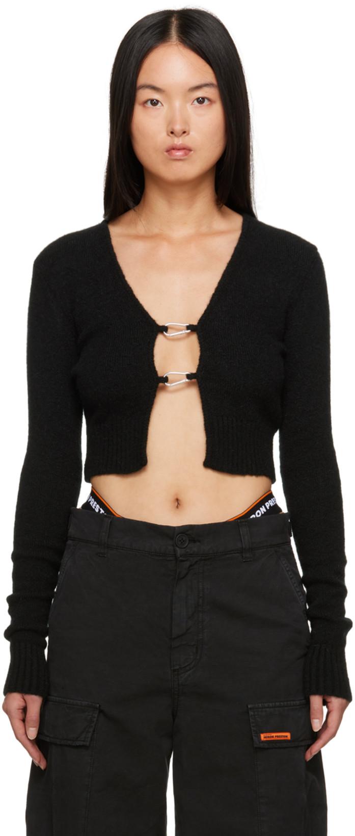 Black Lanyard Clasp Cardigan by HERON PRESTON