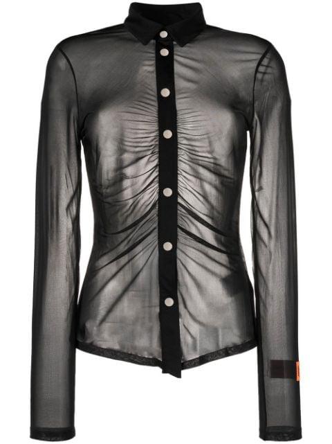 Georgette ruched long-sleeve shirt by HERON PRESTON