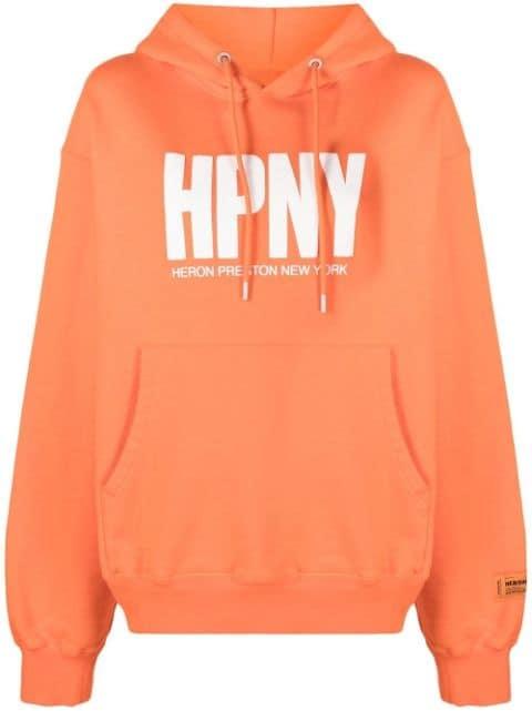 HPNY print drawstring hoodie by HERON PRESTON