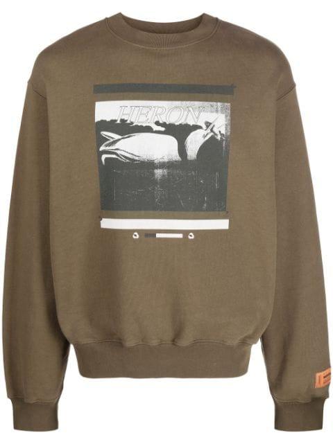 logo-patch bird-print cotton sweatshirt by HERON PRESTON