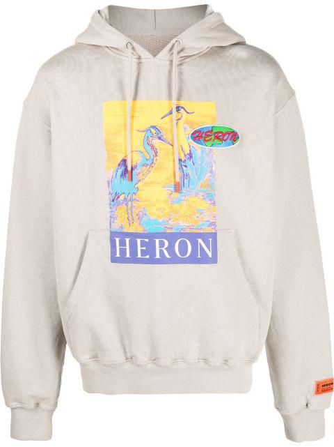 logo-print cotton hoodie by HERON PRESTON