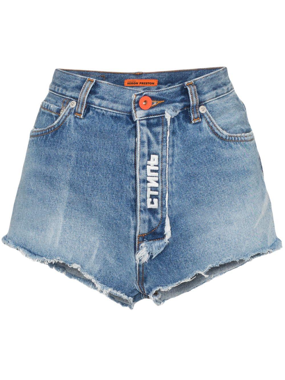 raw denim shorts by HERON PRESTON