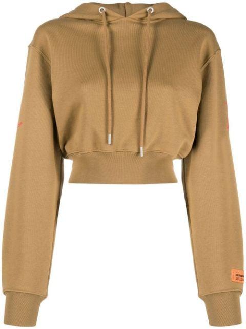 slogan-print cropped hoodie by HERON PRESTON
