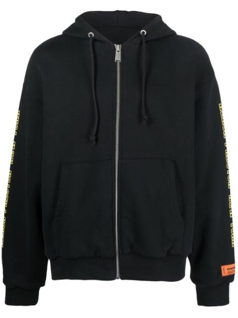 zip-up logo-print hoodie by HERON PRESTON
