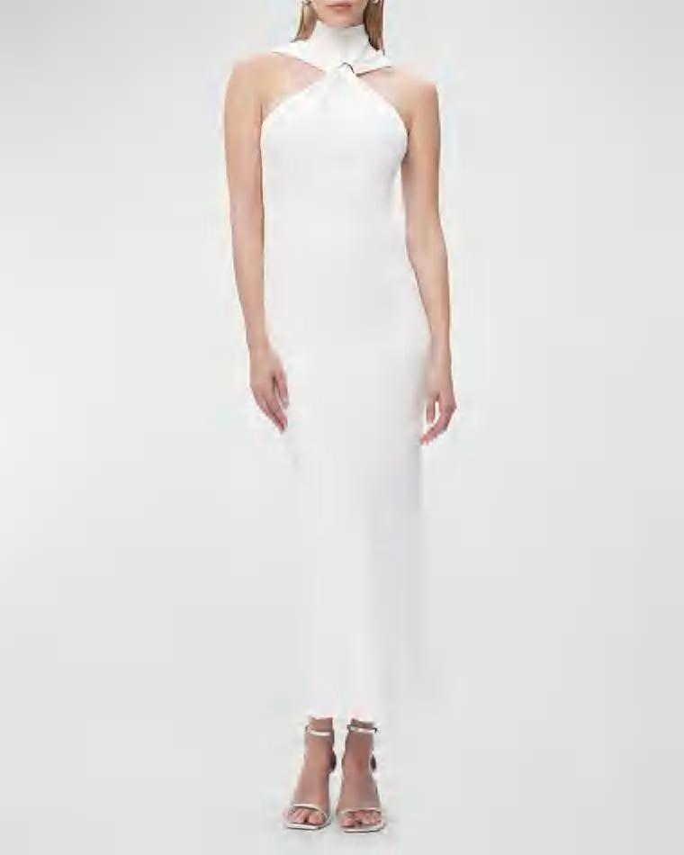 Angelica Gathered Turtleneck Sleeveless Rib Gown by HERVE LEGER