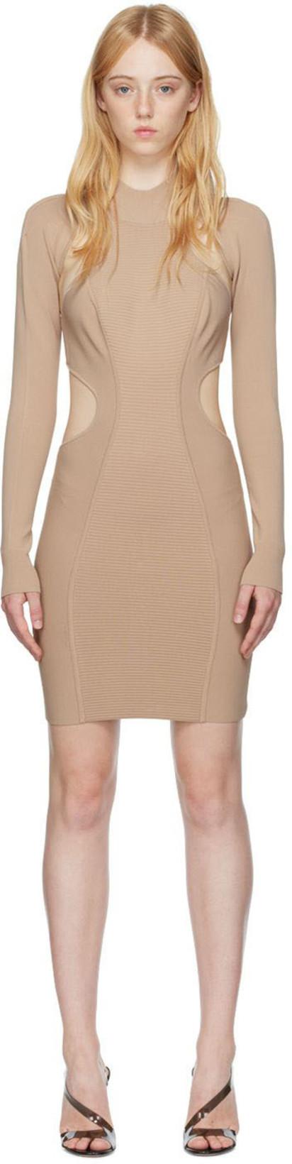 Beige Ottoman Minidress by HERVE LEGER