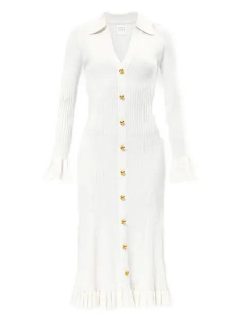 Hallie button-up ruffled midi dress by HERVE LEGER