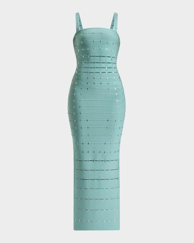 Lillian Sequined Slash Cutout Sleeveless Gown by HERVE LEGER