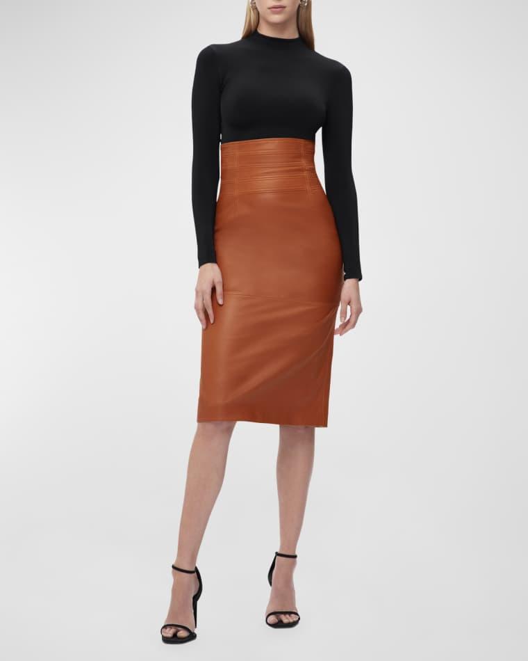 Piper Leather Midi Skirt by HERVE LEGER