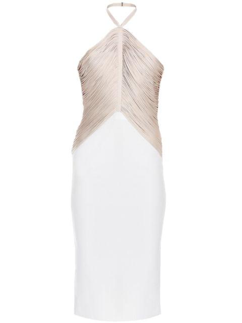 halterneck fringe midi dress by HERVE LEGER