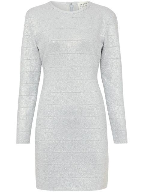 metallic long-sleeve minidress by HERVE LEGER