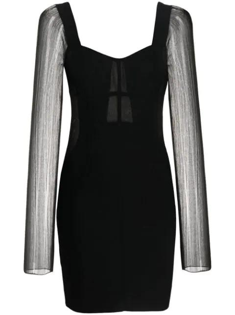 sheer-sleeve mini dress by HERVE LEGER