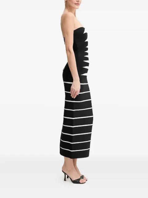 strapless stripped midi party dress by HERVE LEGER