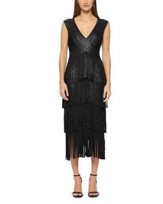 Foiled Bandage Fringe Midi Dress by HERV&EACUTE; L&EACUTE;GER