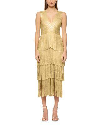 Foiled Bandage Fringe Midi Dress by HERV&EACUTE; L&EACUTE;GER