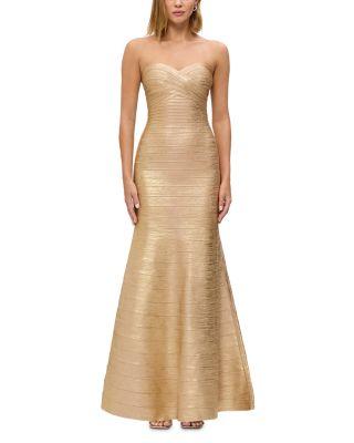 The Metallic Sara Strapless Gown by HERV&EACUTE; L&EACUTE;GER