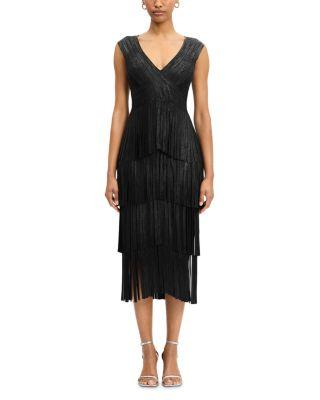 V Neck Foil Fringe Midi Dress by HERV&EACUTE; L&EACUTE;GER
