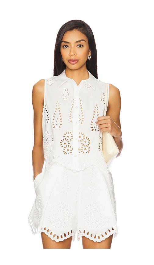 HEVRON Katja Top in Eyelet in White by HEVRON