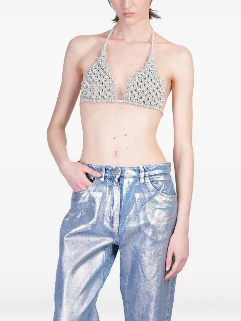 Diamond crystal-embellished woven bra by HIBOURAMA
