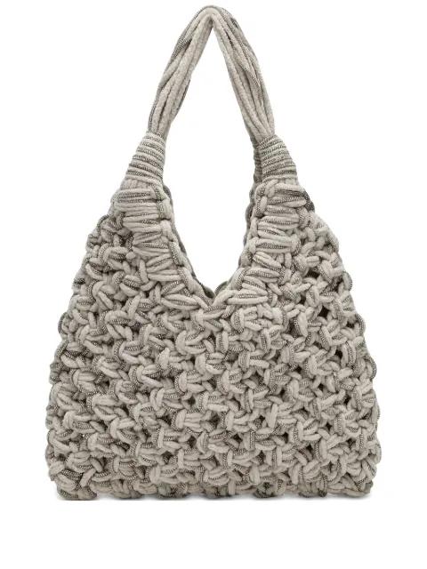 Vannifique crystal-embellished velvet tote bag by HIBOURAMA