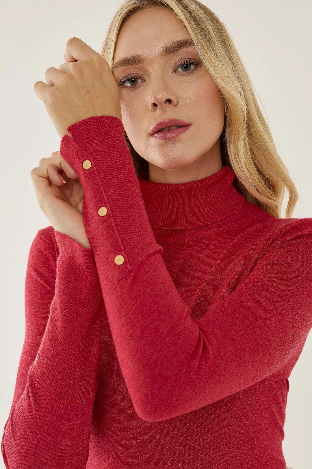 Basic Turtleneck Button Detail Knitted Top by HICCUP