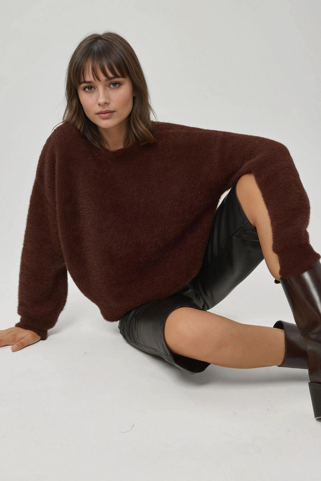 Bearded Crew Neck Ultra Soft Touch Knit Sweater by HICCUP