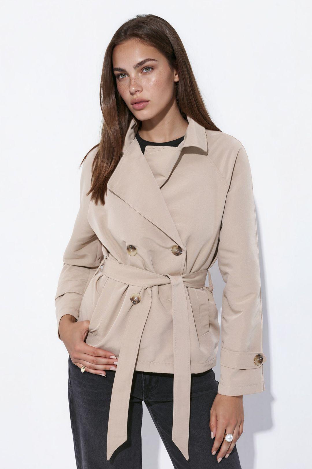 Belted Flowy Short Trench Coat by HICCUP