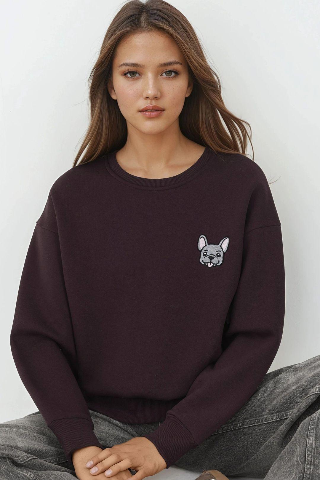 Comfort Animal Pattern Embroidered Raised Crew Neck Sweatshirt by HICCUP Comfort Animal Pattern Embroidered Raised Crew Neck Sweatshirt by HICCUP