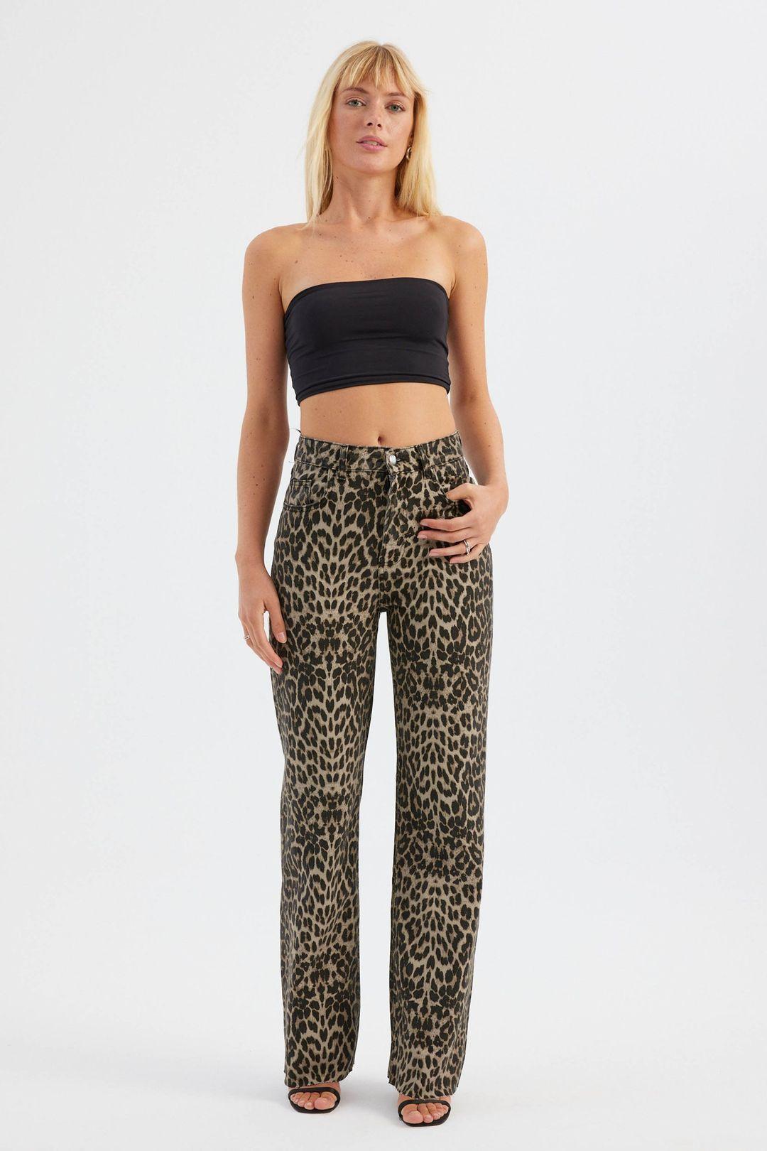 Cotton Animal Printed High Waist Straight Leg Trousers by HICCUP