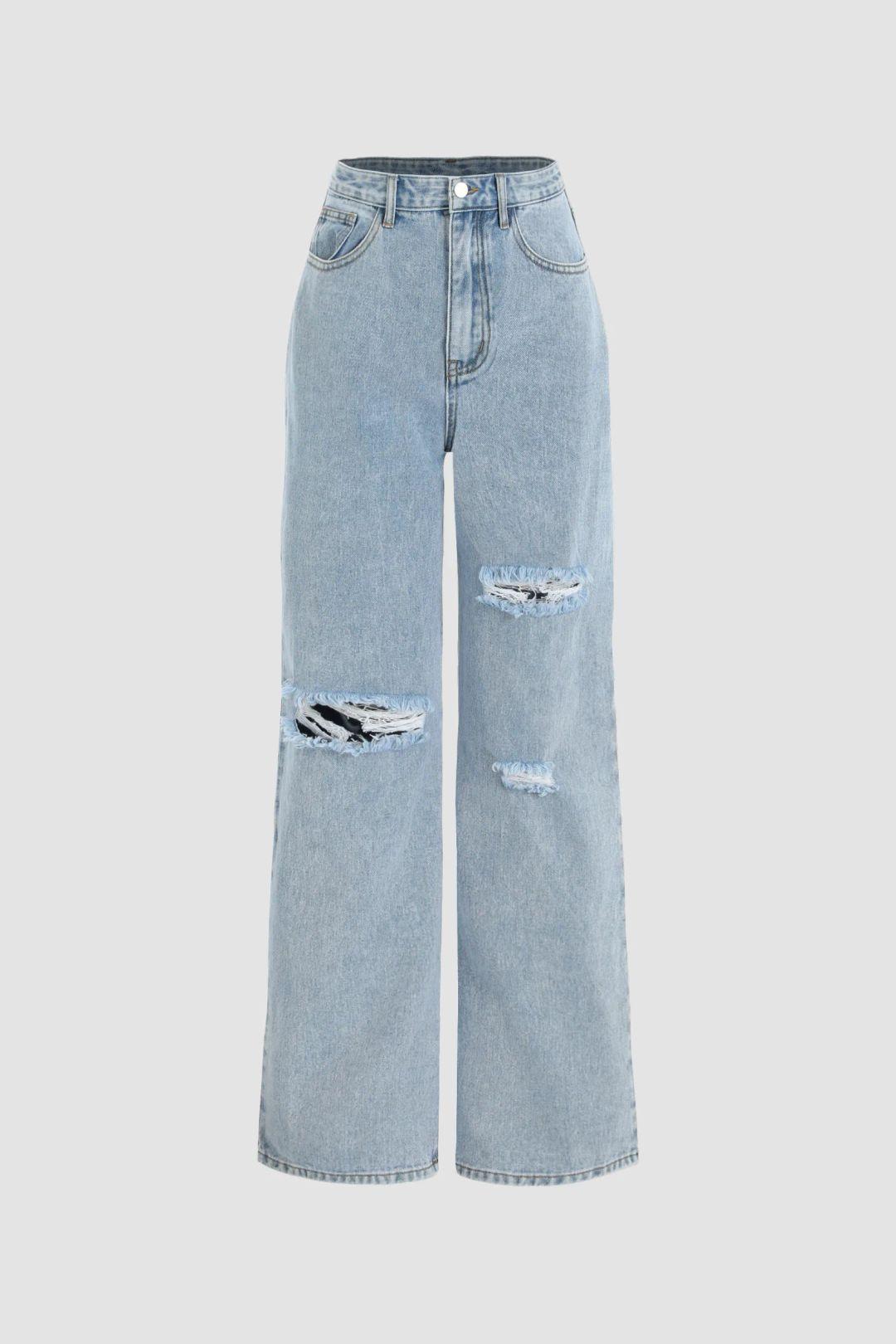 Destroyed Wide Leg Jeans by HICCUP