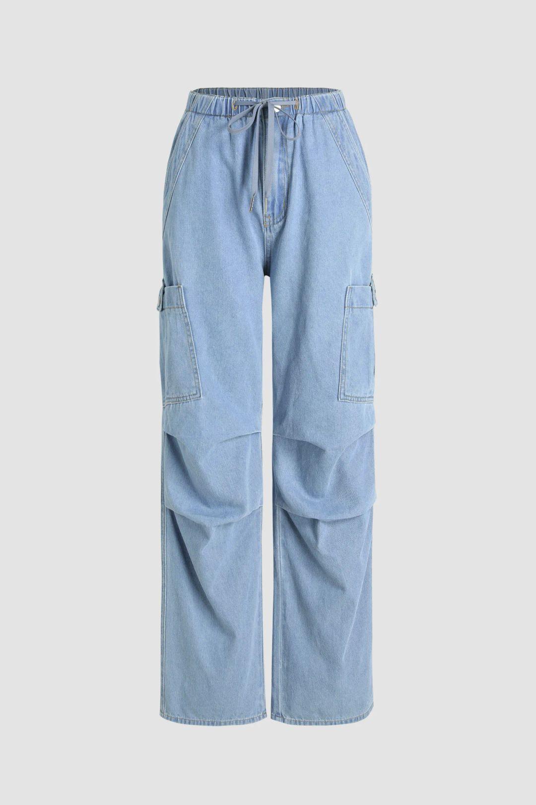 Elastic Waist Cargo Jeans by HICCUP