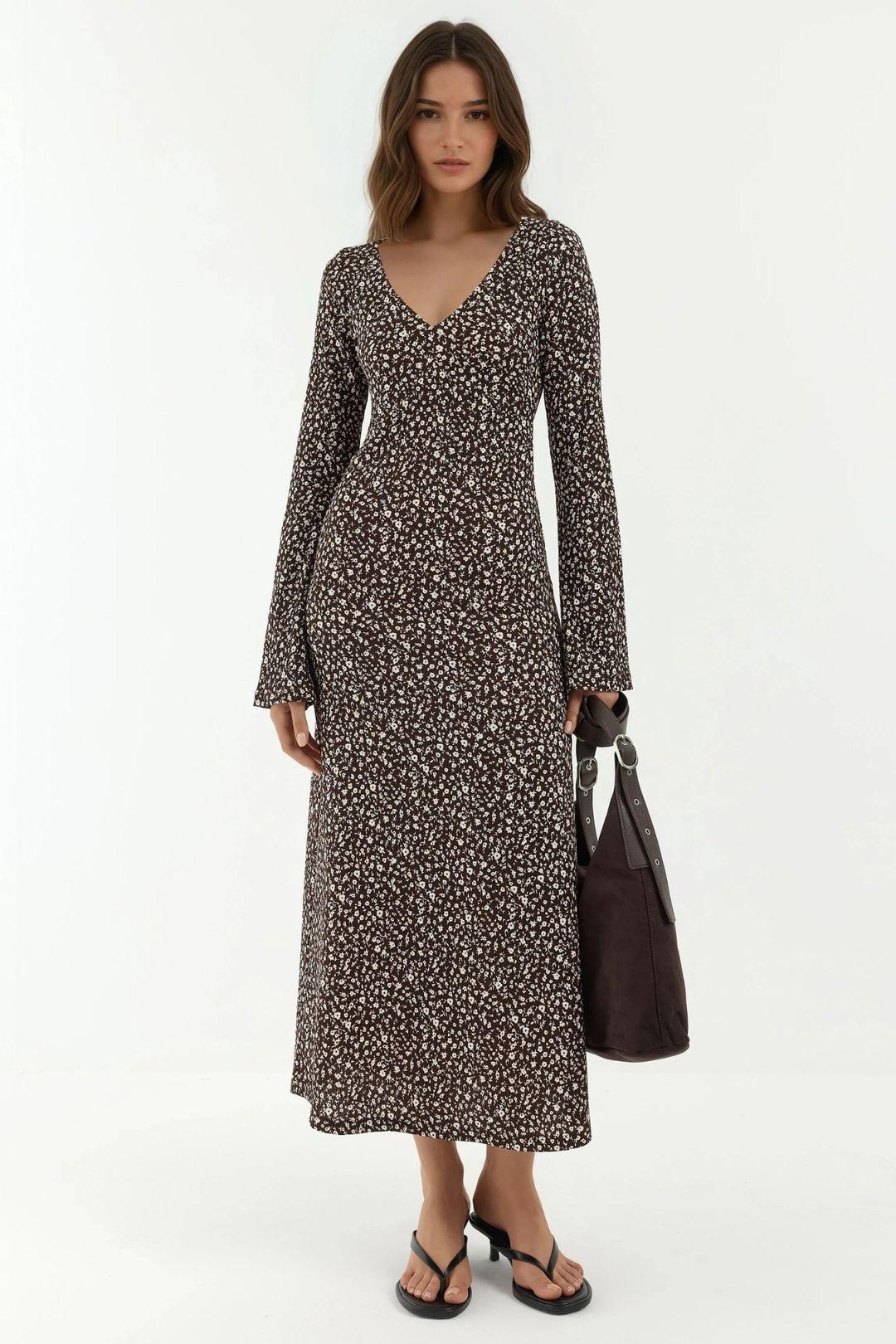 Elegant Flower Printed V-neck Bodycon Maxi Dress by HICCUP