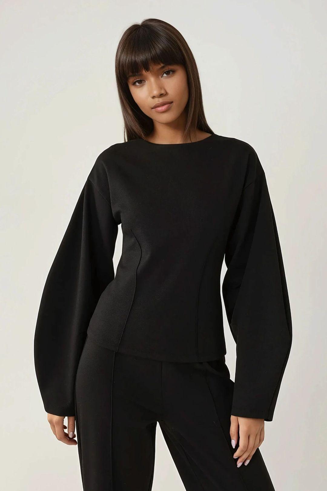 Fitted Long Sleeve Crew Neck Blouse by HICCUP