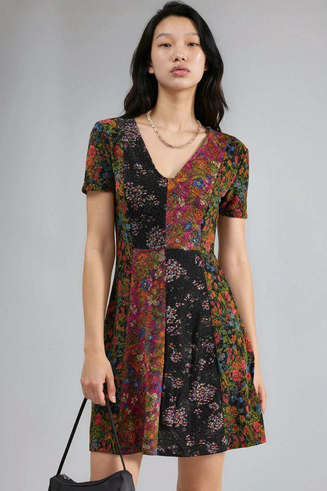 Floral V-Neck A-Line Mini Dress by HICCUP