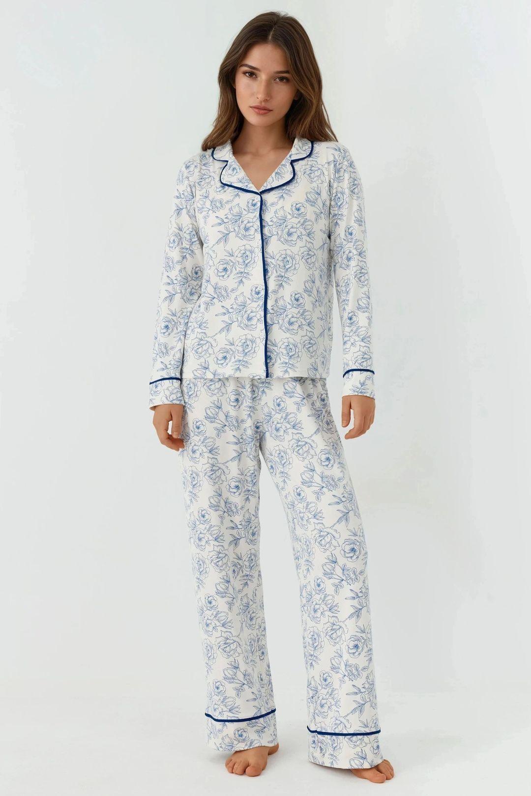 Flower Print Long Sleeve Loungewear Pajama Set by HICCUP