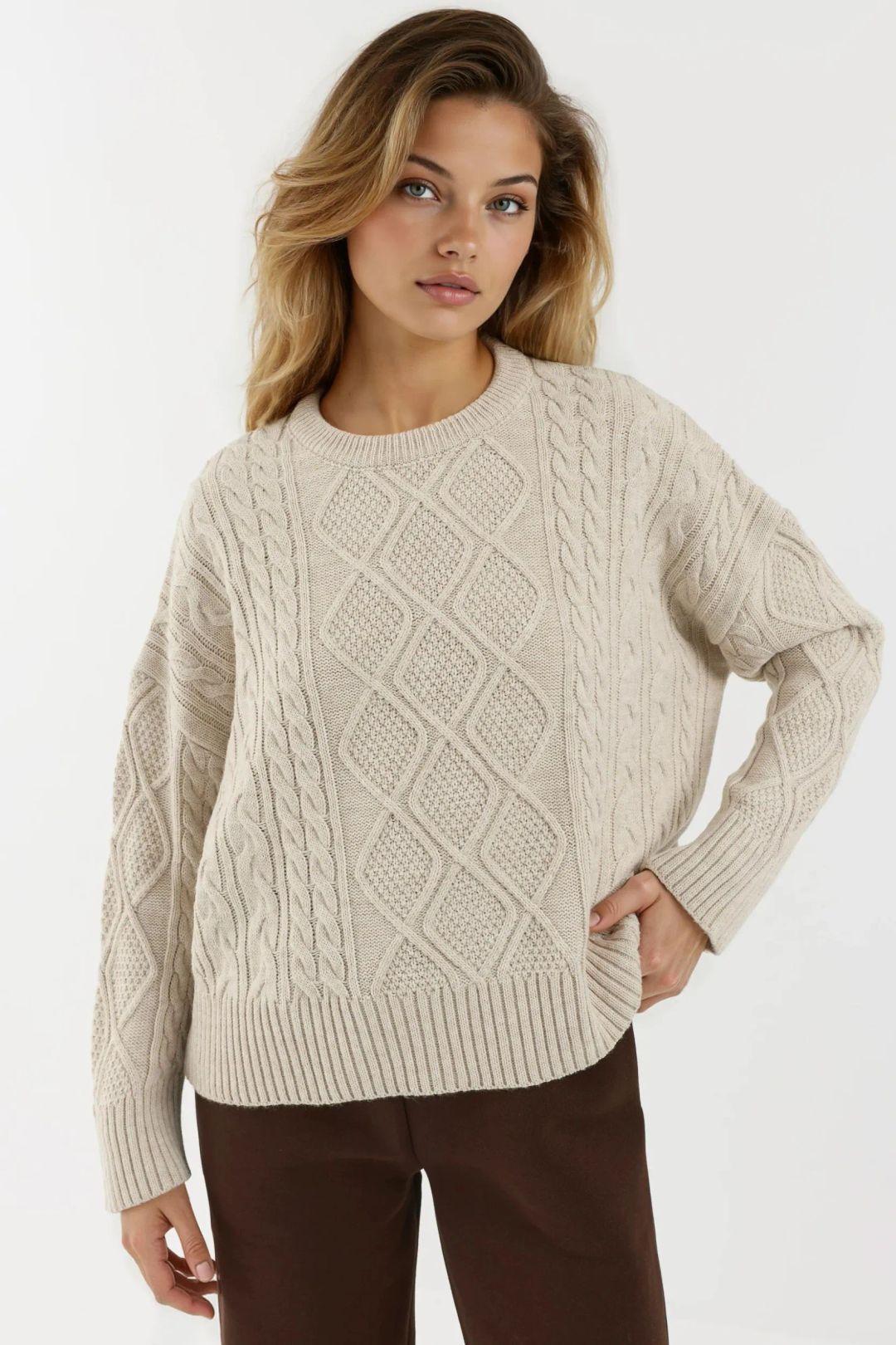 Hair Braid Detailed Crew Neck Sweater by HICCUP