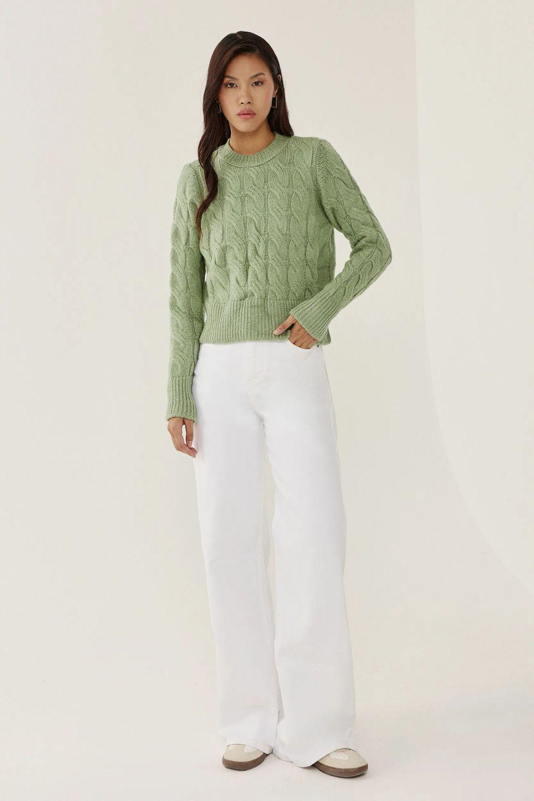 Hair Braid Pattern Crew Neck Sweater by HICCUP