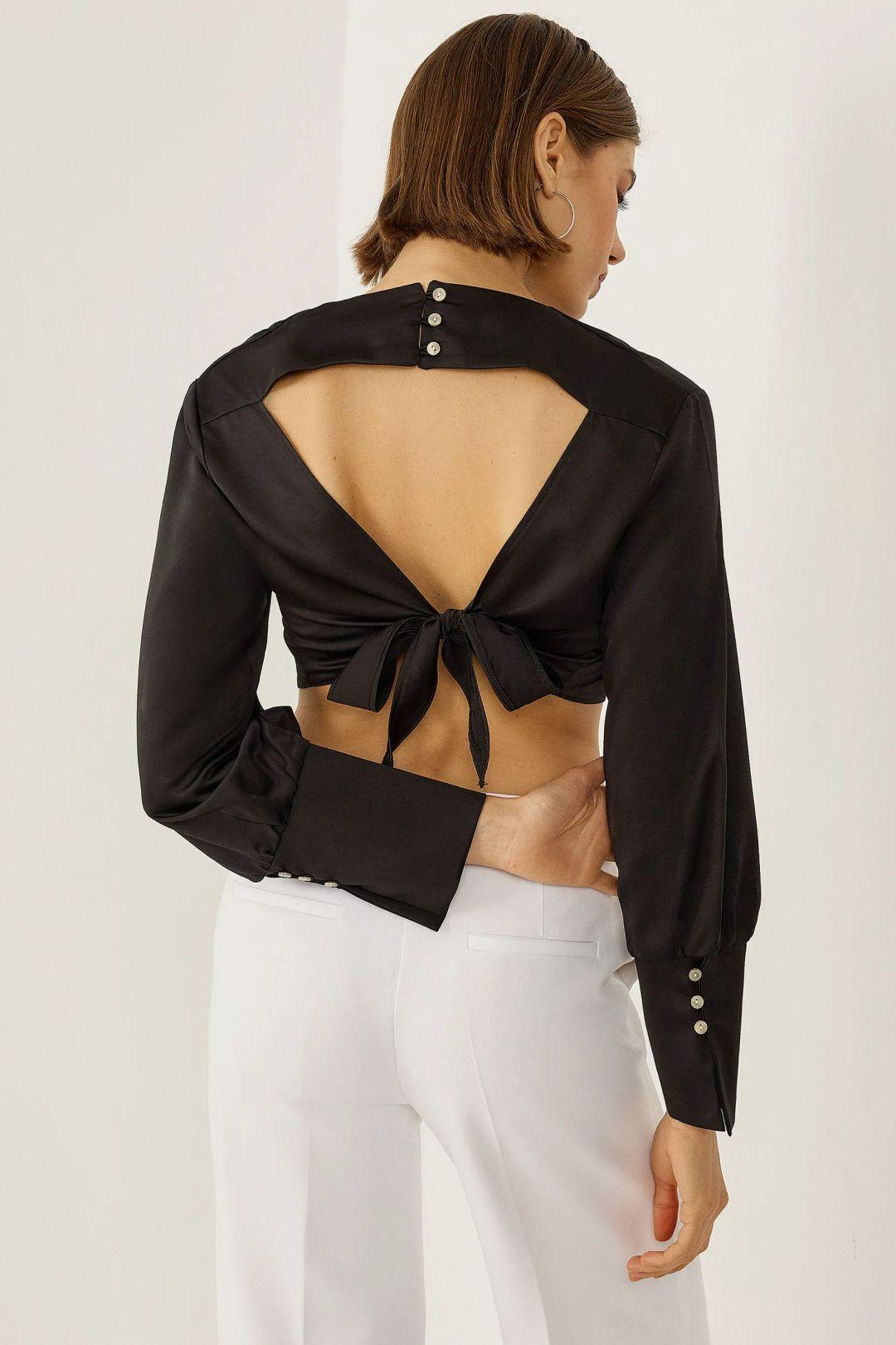 Half Turtleneck Open Back Blouse by HICCUP