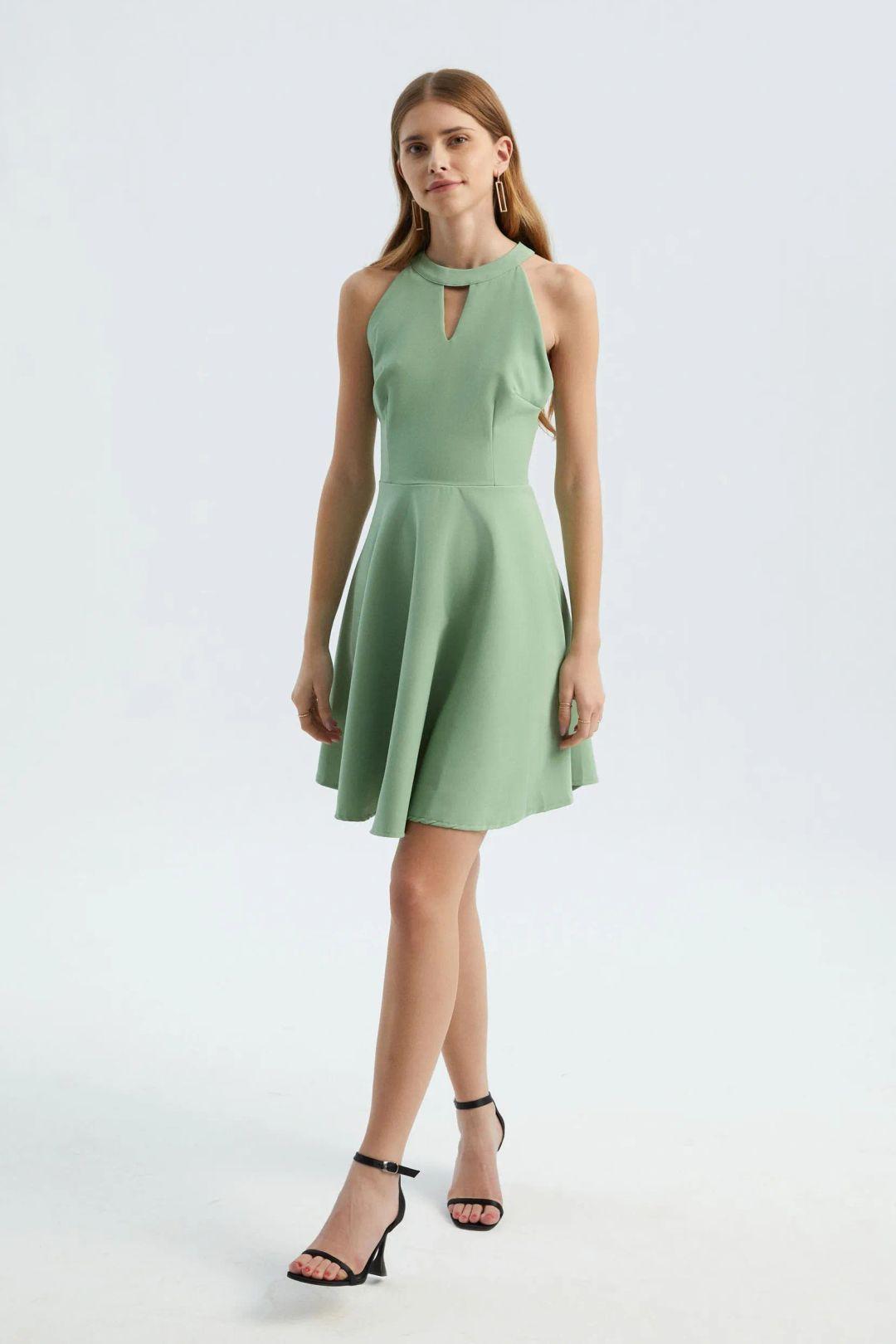 Halter Neck Sleeveless Mini Skater Dress with a Keyhole Cut Out by HICCUP